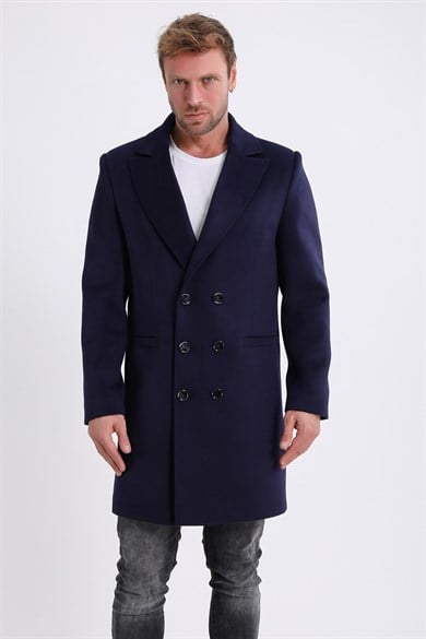 Manteau en cachemire bleu marine avec croisement double