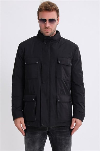 Manteau Scuba bleu marine doublé de fourrure