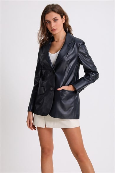 Veste blazer en peau d'agneau bleu marine