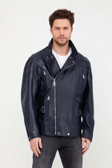 Lacivert Oversize Deri Ceket