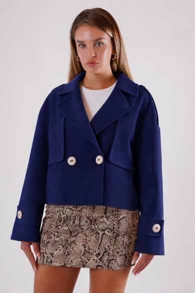 Manteau cachemire bleu marine surdimensionné