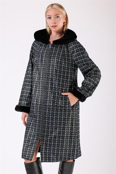 Manteau en cuir réversible bleu marine et noir