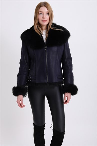 Veste en peau lainée Toscana bleu marine