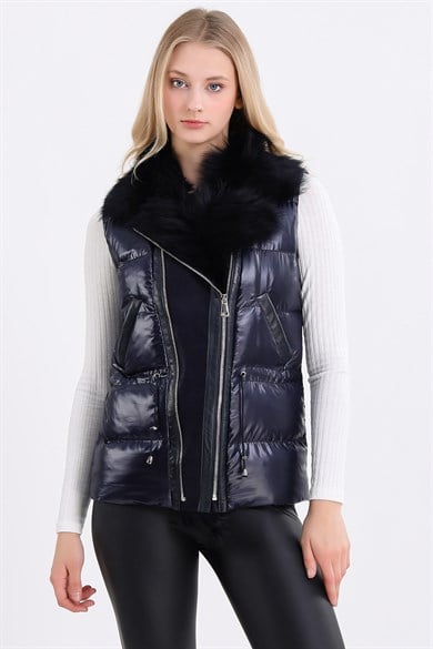 Gilet en fourrure d'agneau Toscane bleu marine