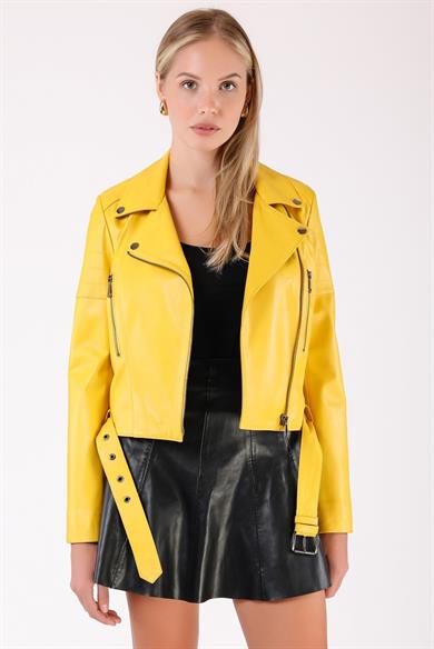 Veste en cuir jaune citron