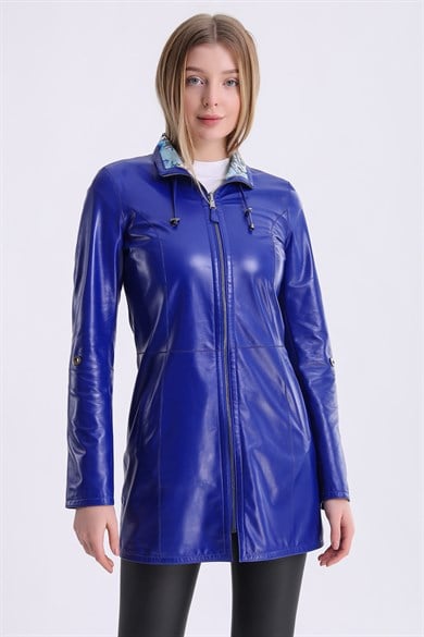 Veste en cuir bleu réversible
