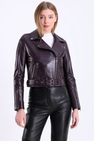 Mor Biker Deri Ceket
