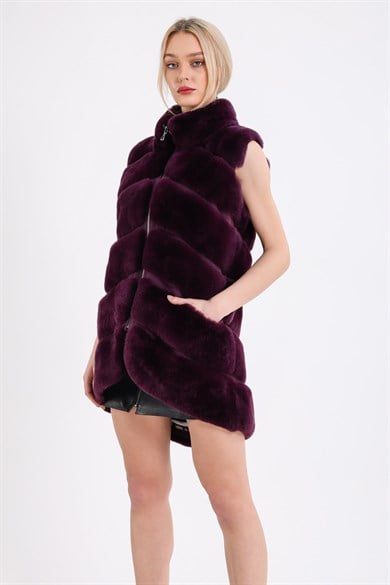 Gilet en fourrure de rex violet