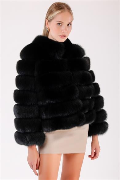 Manteau en fourrure de renard noir naturel