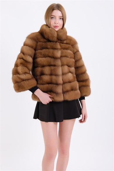Manteau en fourrure de zibeline marron clair naturel