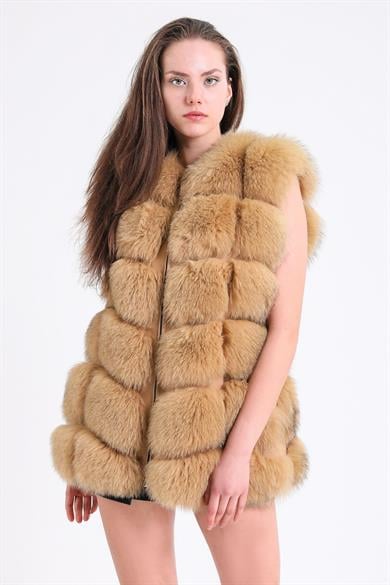 Gilet en fourrure de renard beige naturel