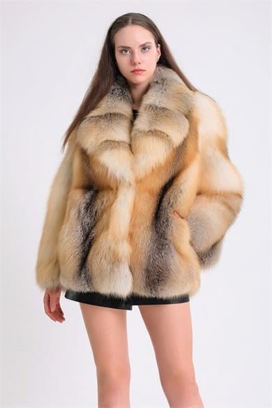 Manteau en fourrure de renard naturel or