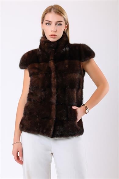 Gilet Patricia en fourrure de vison marron naturel
