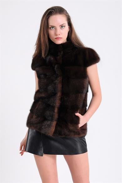 Gilet en fourrure de vison marron naturel