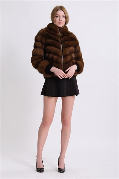 Veste en fourrure zibeline naturelle striée