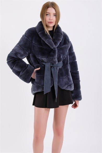 Manteau en rex bleu océan
