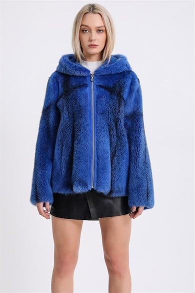 Manteau en fourrure de vison bleu océan