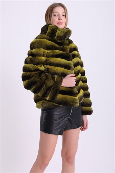 Veste en fourrure de chinchilla couleur olive