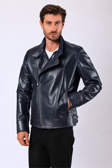 Veste Brody en cuir véritable bleu marine
