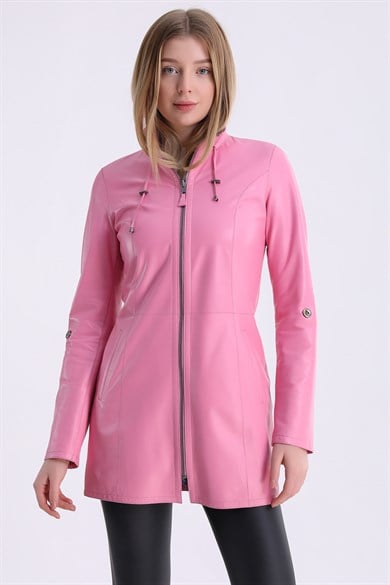 Veste en cuir rose réversible