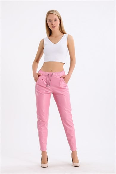 Pantalon cuir Comfort Fit rose