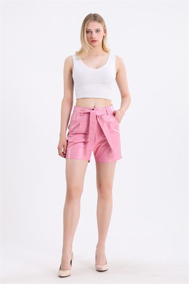 Mini short en cuir rose