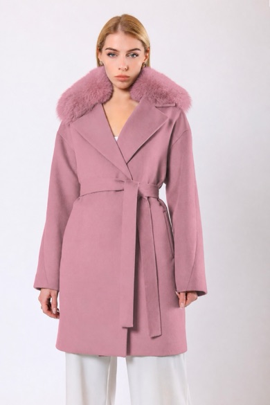 Manteau en cachemire Miranda rose avec finiture en fourrure