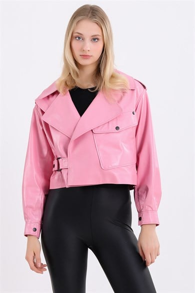 Veste en cuir rose oversized