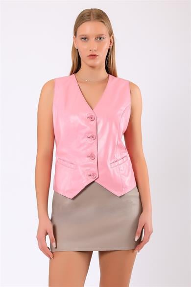 Gilet Pamela en cuir rose