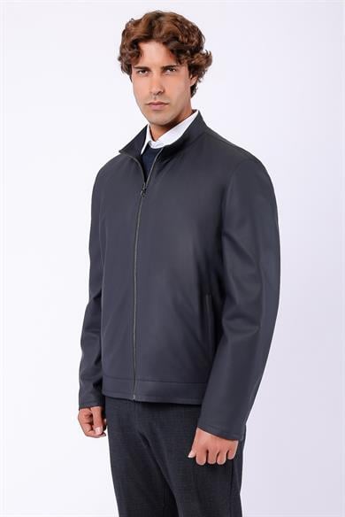 Veste en cuir noir anthracite réversible
