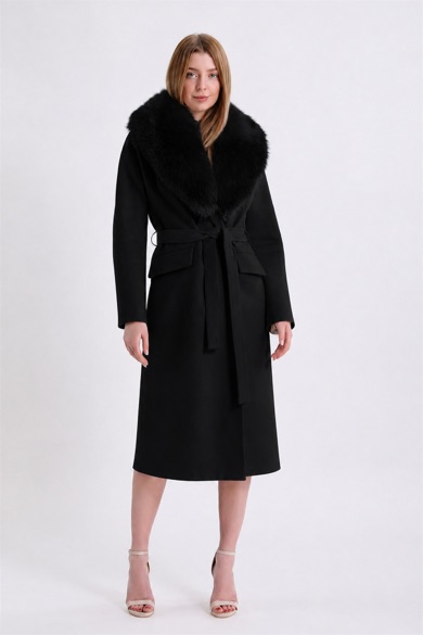 Manteau en cachemire Arjante noir avec finitions en renard