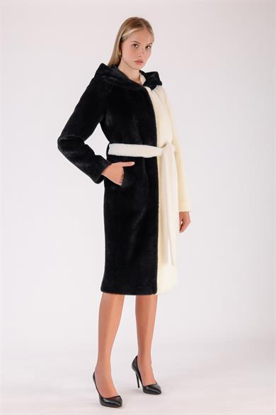 Manteau en laine noir et blanc avec contraste