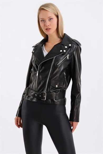 Veste biker en cuir noire