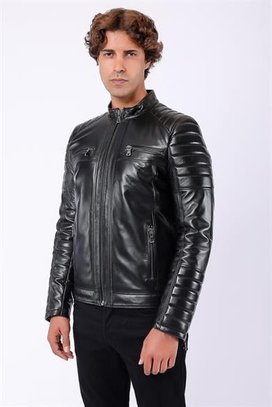 Veste biker en cuir noir