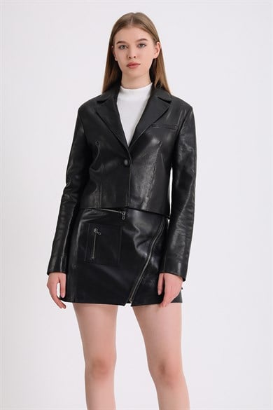 Veste blazer en cuir noire