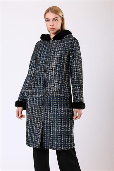 Manteau Blue en cuir et fourrure noir réversible