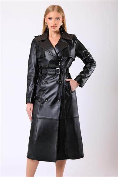 Trench en cuir noir Celine