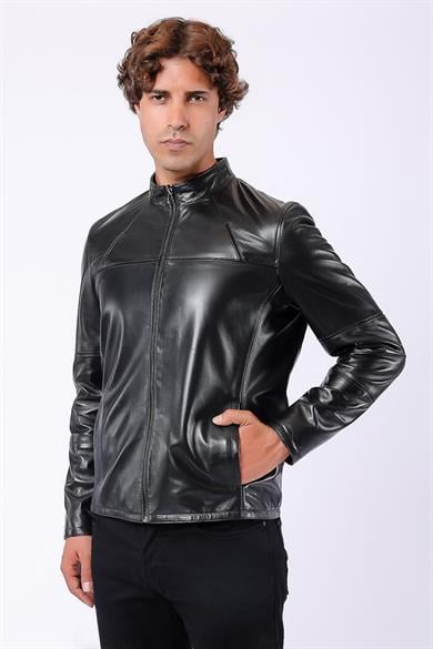 Veste en cuir noir réversible