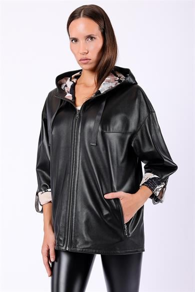 Manteau en cuir noir réversible