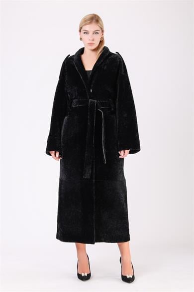 Manteau en fourrure noir réversible