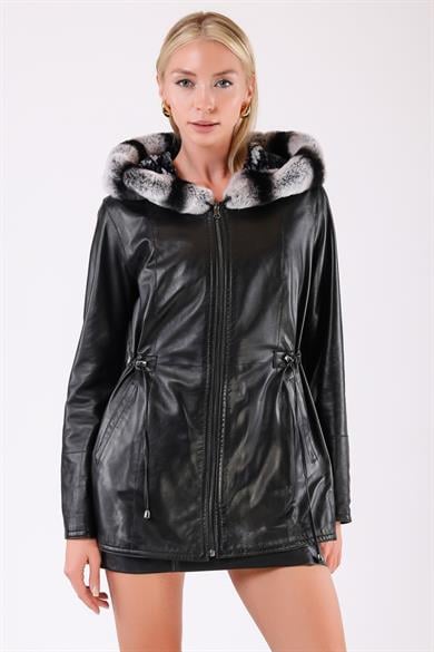 Veste en cuir noire avec détails rex