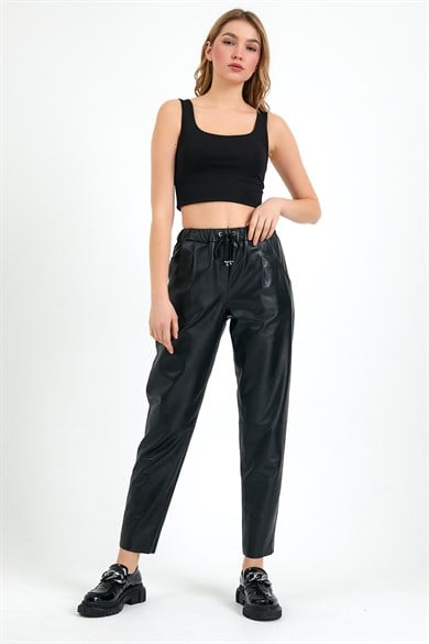 Pantalon en cuir noir Comfort Fit