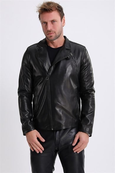 Veste en cuir Cross noire