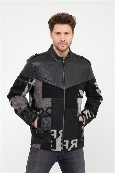 Veste en cachemire noir avec détail de cuir