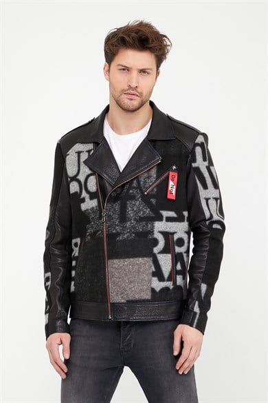 Veste en cachemire noir avec détail en cuir