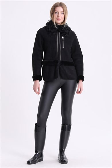 Veste en fourrure Toscana noire ornée de détails jupe