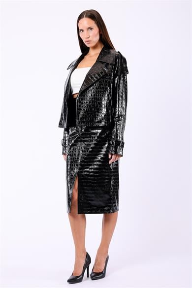 Jupe en crocodile noir Glam cuir authentique