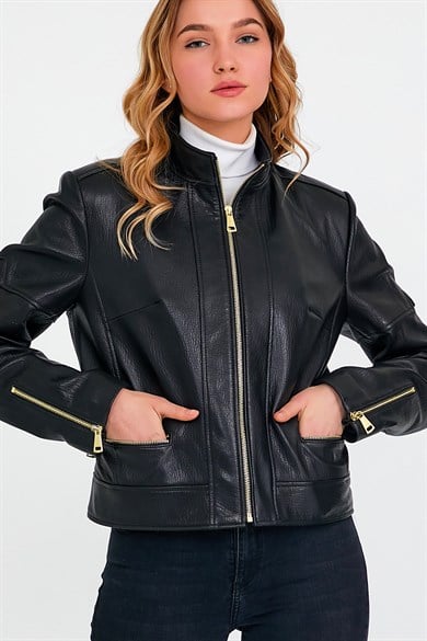 Veste en cuir noire Golden Jumbo
