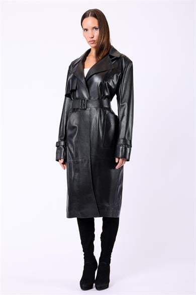 Trench en cuir noir