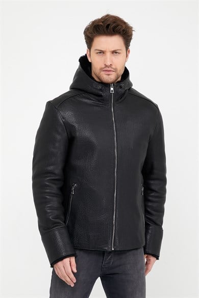 Manteau Jumbo en peau d'agneau noir